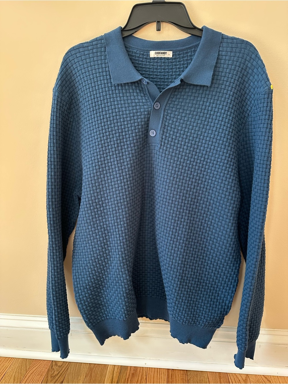 Coofandy Blue Textured Polo Crewneck Sweater- XL